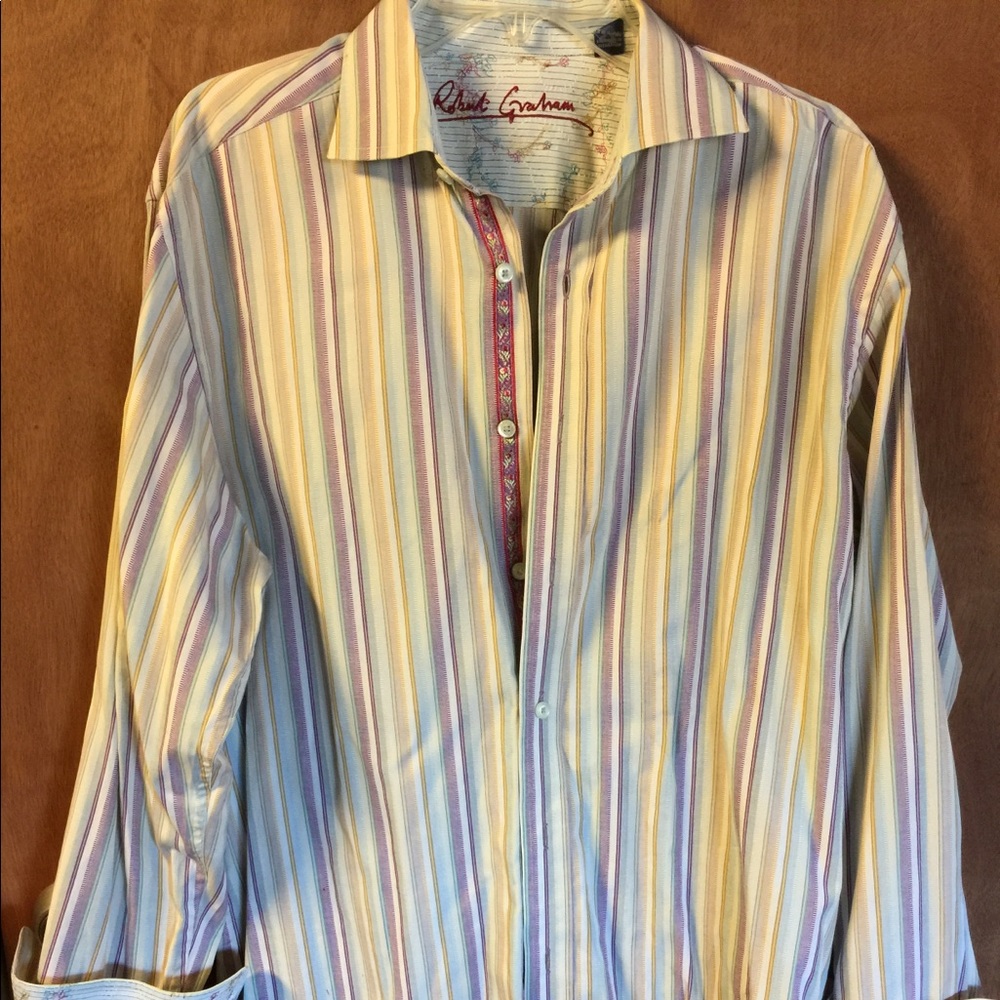 Long sleeve mens striped paisley button down